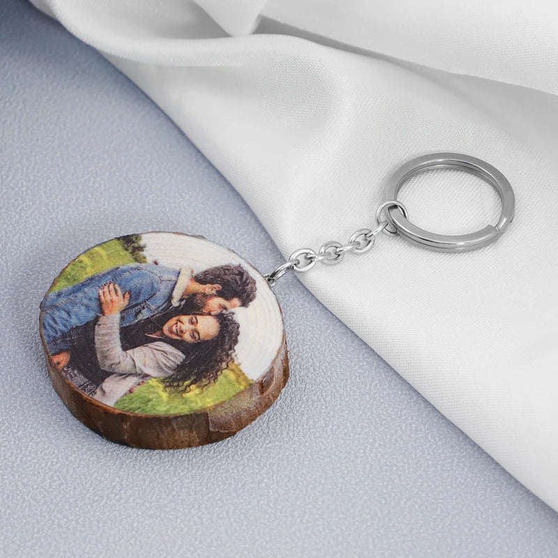Personalized Photo Wooden Keychain - Customizable Gift