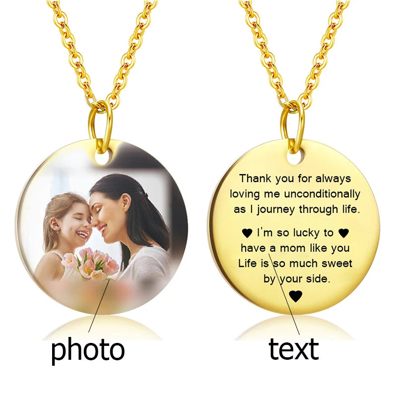 Personalized Nameplate Necklace with Photo Pendant for Women Men