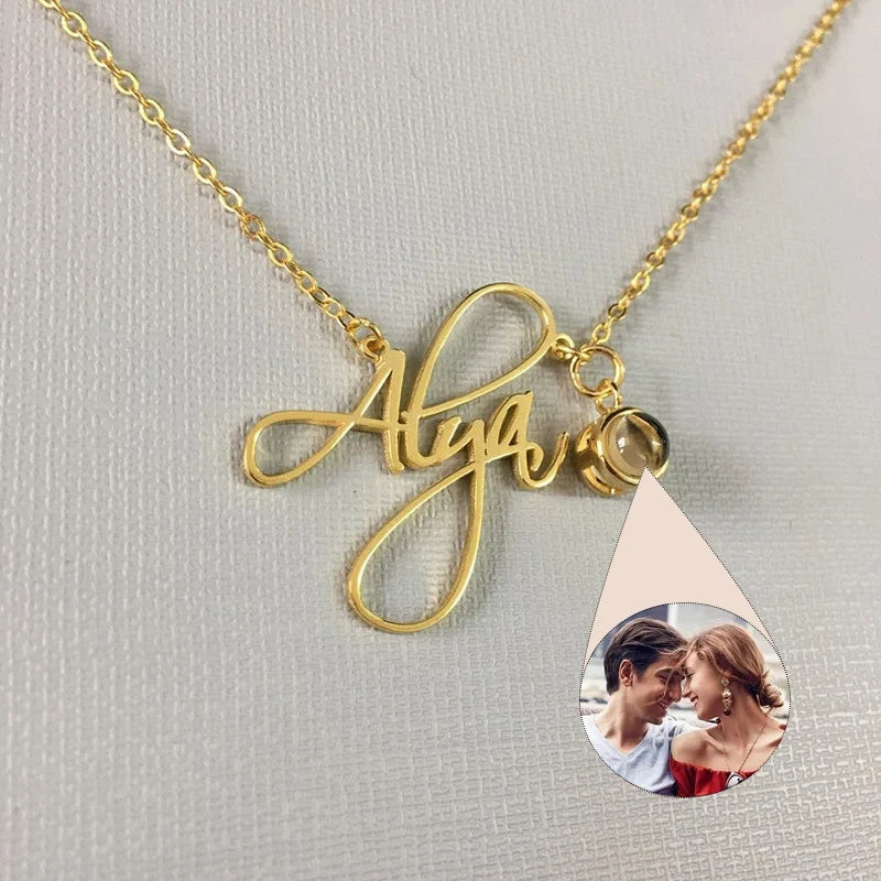 Personalized Projection Photo Necklace Custom Name Pet Chain Memorial Gift
