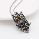 Retro Owl Skeleton Pendant Necklace for Men Dark Wind Yellow Zircon