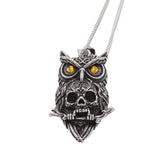 Retro Owl Skeleton Pendant Necklace for Men Dark Wind Yellow Zircon