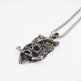 Retro Owl Skeleton Pendant Necklace for Men Dark Wind Yellow Zircon