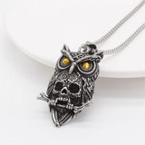 Retro Owl Skeleton Pendant Necklace for Men Dark Wind Yellow Zircon