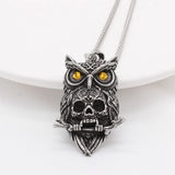 Retro Owl Skeleton Pendant Necklace for Men Dark Wind Yellow Zircon