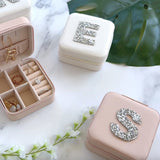 Personalized Rhinestone Initial Jewelry Box Travel Case - Mother's Day Gift