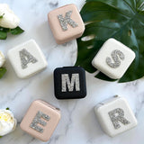 Personalized Rhinestone Initial Jewelry Box Travel Case - Mother's Day Gift