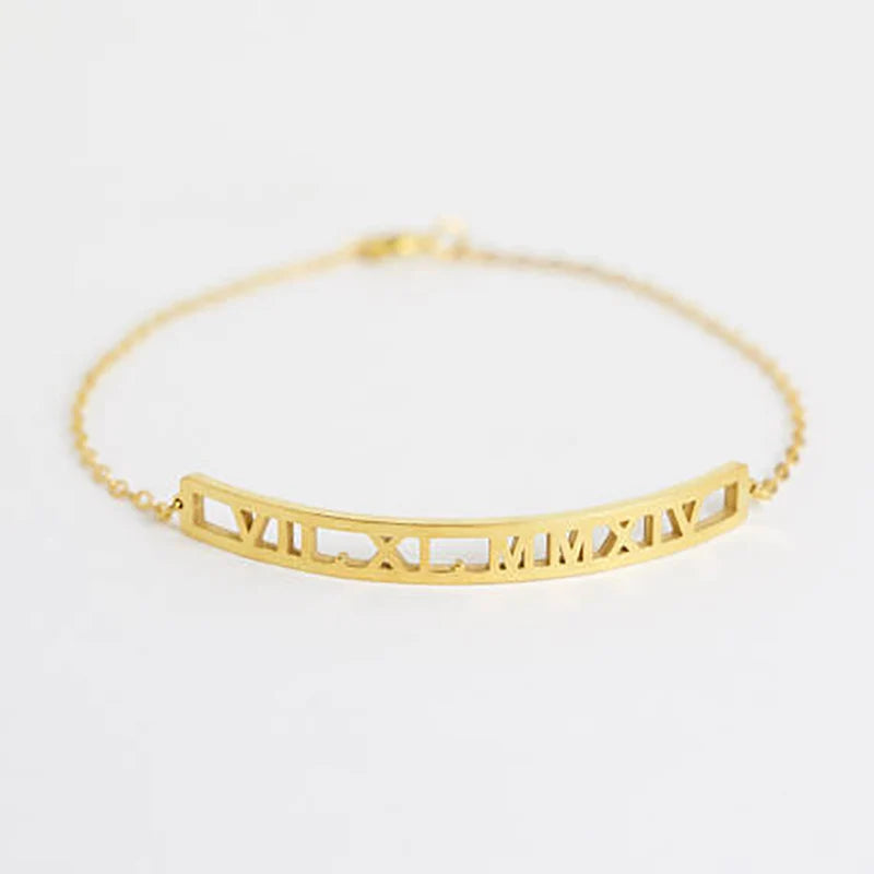 Custom Roman Numeral Anklet Stainless Steel Jewelry Gift