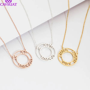 Personalized Roman Numerals Necklace Round Circle Charm Initial Monogram
