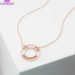 Personalized Roman Numerals Necklace Round Circle Charm Initial Monogram