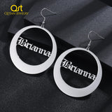 Personalized Round Drop Name Earrings in Stainless Steel18K Plate
