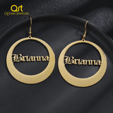 Personalized Round Drop Name Earrings in Stainless Steel18K Plate