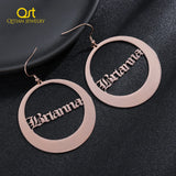 Personalized Round Drop Name Earrings in Stainless Steel18K Plate