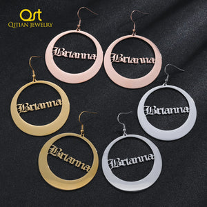 Personalized Round Drop Name Earrings in Stainless Steel18K Plate