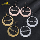 Personalized Round Drop Name Earrings in Stainless Steel18K Plate