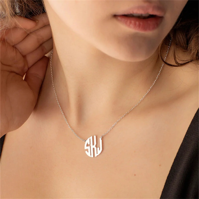 Personalized Round Initial Necklace Stainless Steel Jewelry