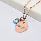Personalized Birthstone Pendant Necklace Stainless Steel Name Engraved Gift