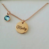Personalized Birthstone Pendant Necklace Stainless Steel Name Engraved Gift