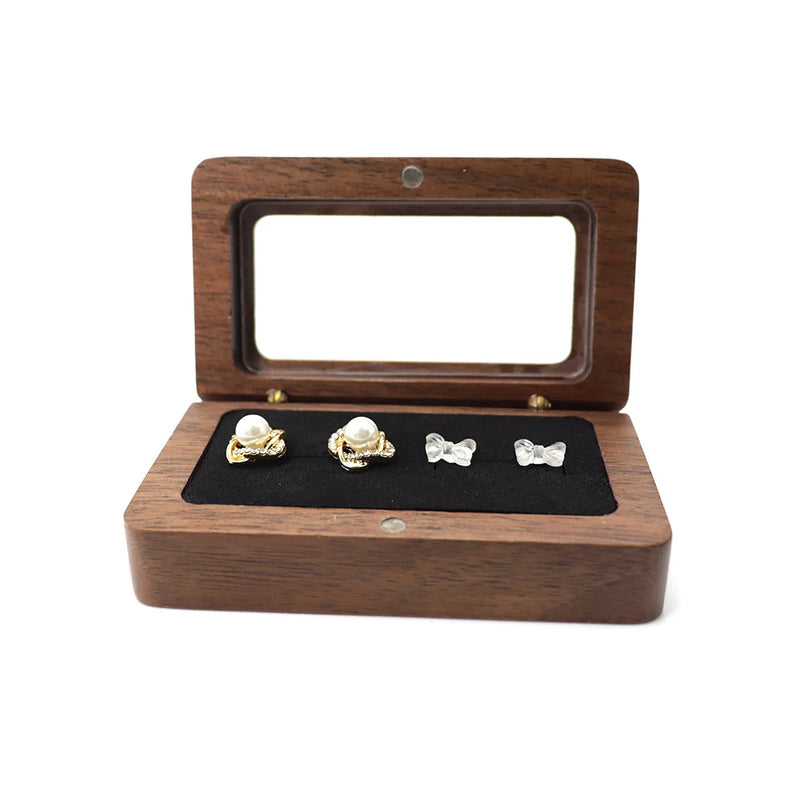 Personalized Rustic Walnut Wooden Wedding Box Holder Jewelry Packaging Box