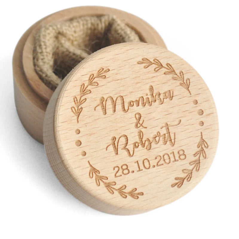 Personalized Rustic Wedding Wood Ring Box Holder Engraved Names and Date