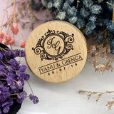 Custom Rustic Wedding Wood Ring Box Holder Personalized Names & Date
