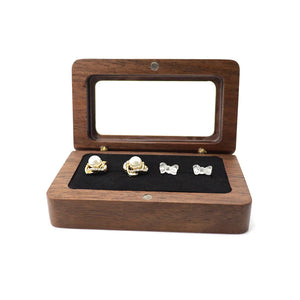 Rustic Wedding Wood Ring Box Holder Solid Wood Walnut Stud Earrings Jewelry Box