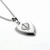 Personalized Shield Pendant Sikh Men's Necklace Stainless Steel Chain 24Inch
