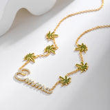 Custom Maple Leaf Diamond Name Necklace for Women