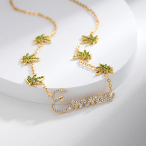Custom Maple Leaf Diamond Name Necklace for Women