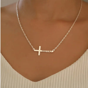 Personalized Sideways Cross Name Necklace