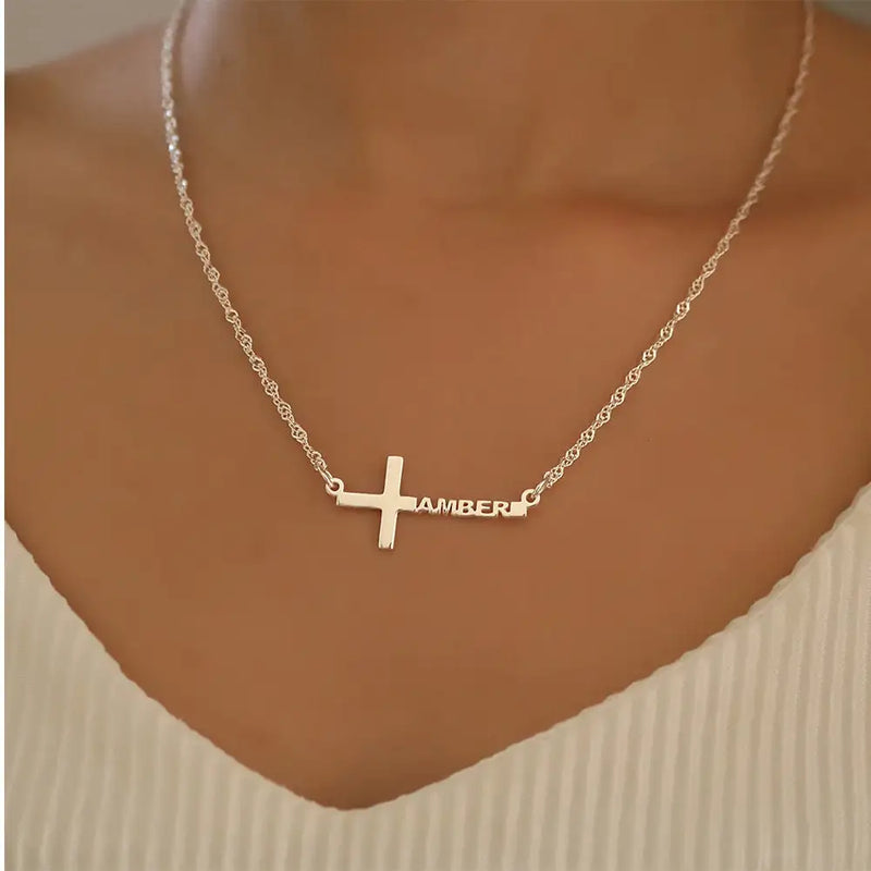 Personalized Sideways Cross Name Necklace