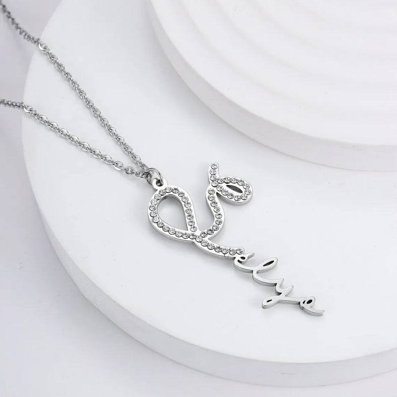 Personalized Diamond Name Necklace with Crystal Pendant