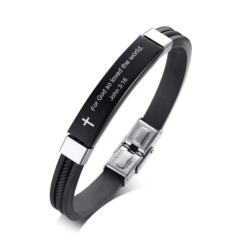 Men's Engraved Cross Silicone Bracelet Sports Bangle