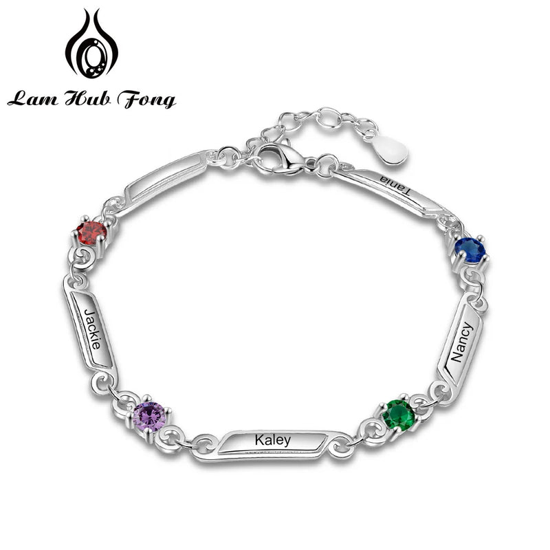 Personalized Silver Bracelet with Birthstone