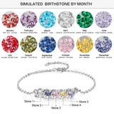 Personalized Silver Bracelet with 5 Birthstone CZ Charms