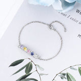 Personalized Silver Bracelet with 5 Birthstone CZ Charms