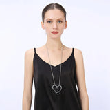 Love Necklace Interlocking Cross Double Heart Pendant Long Chain