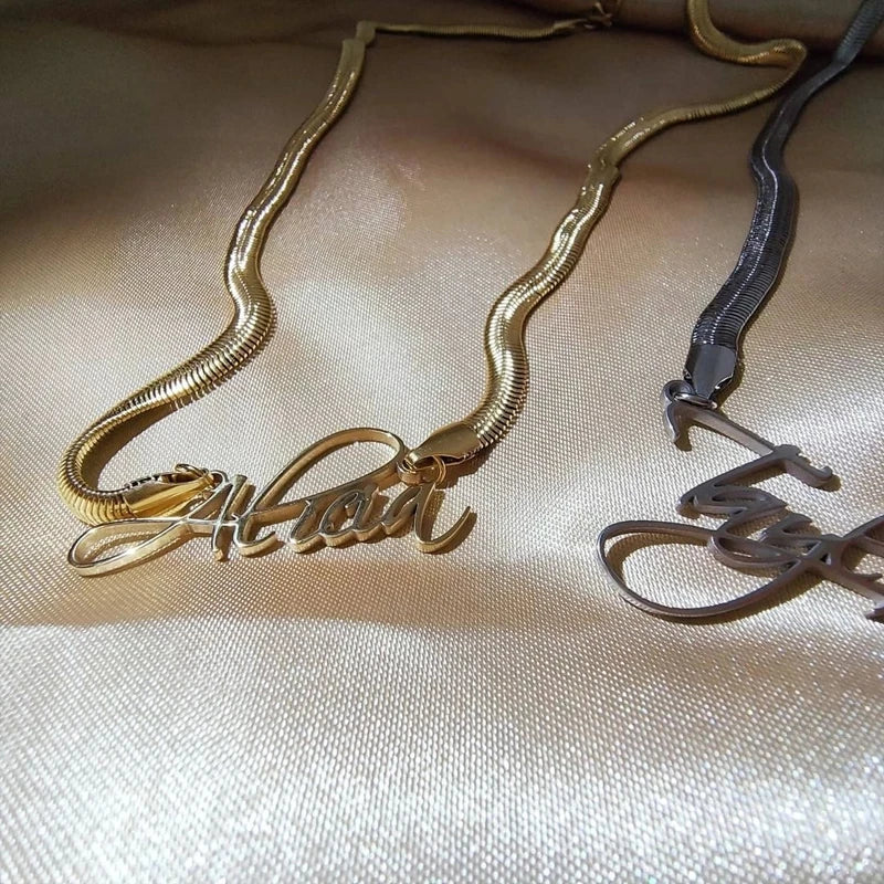 Personalized Snake Chain Name Necklace Stainless Steel Letter Choker Couple