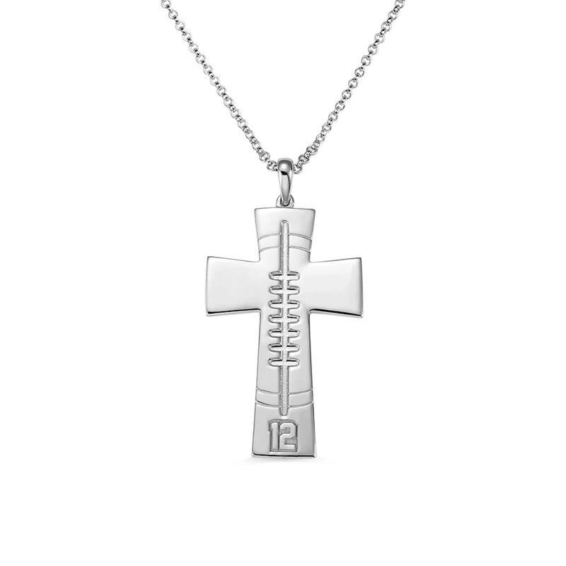 Custom Soccer Cross Necklace Engraved Copper Pendant Number Jesus Jewelry