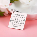 Custom Date Calendar Keychain, Stainless Steel Keyring, Personalized Gift