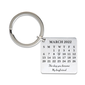 Custom Date Calendar Keychain, Stainless Steel Keyring, Personalized Gift