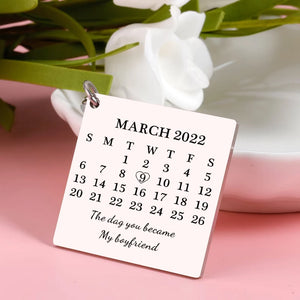 Custom Date Calendar Keychain, Stainless Steel Keyring, Personalized Gift