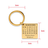 Custom Date Calendar Keychain, Stainless Steel Keyring, Personalized Gift
