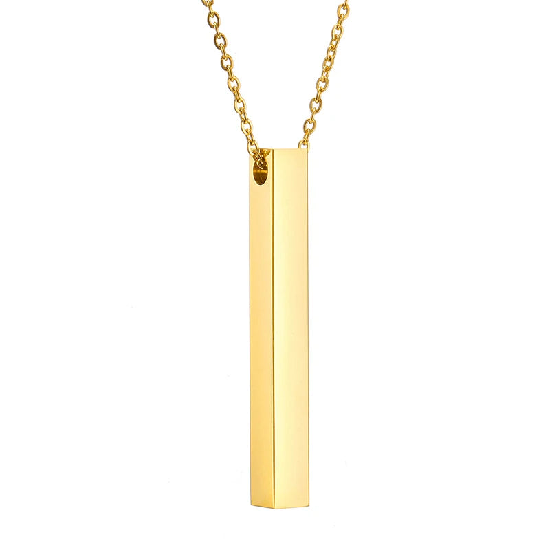 Custom Square Bar Necklace Engraved Stainless Steel Personalized Name Jewelry