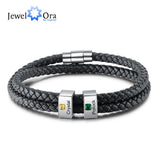 Square Engraved Beads Bracelet with Birthstone Name for Men