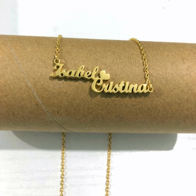 Personalized Heart Necklace Two Nameplate Jewelry