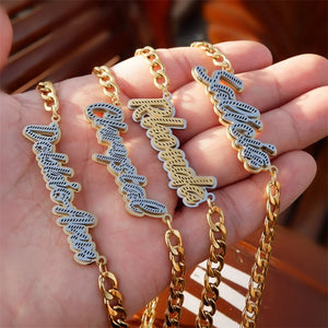 Personalized Stainless Steel Double Bling Name Necklace