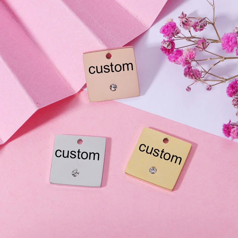 Custom Stainless Steel Square Rhinestone Charms 20pcs