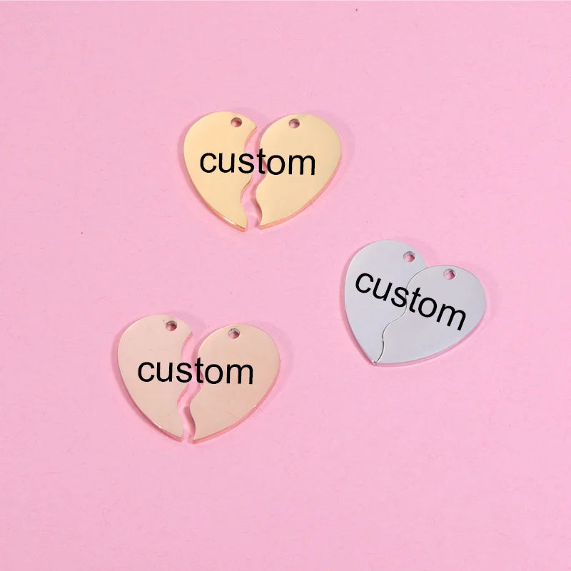 Custom Stainless Steel Broken Heart Charms - DIY Split Heart Jewelry - 10sets