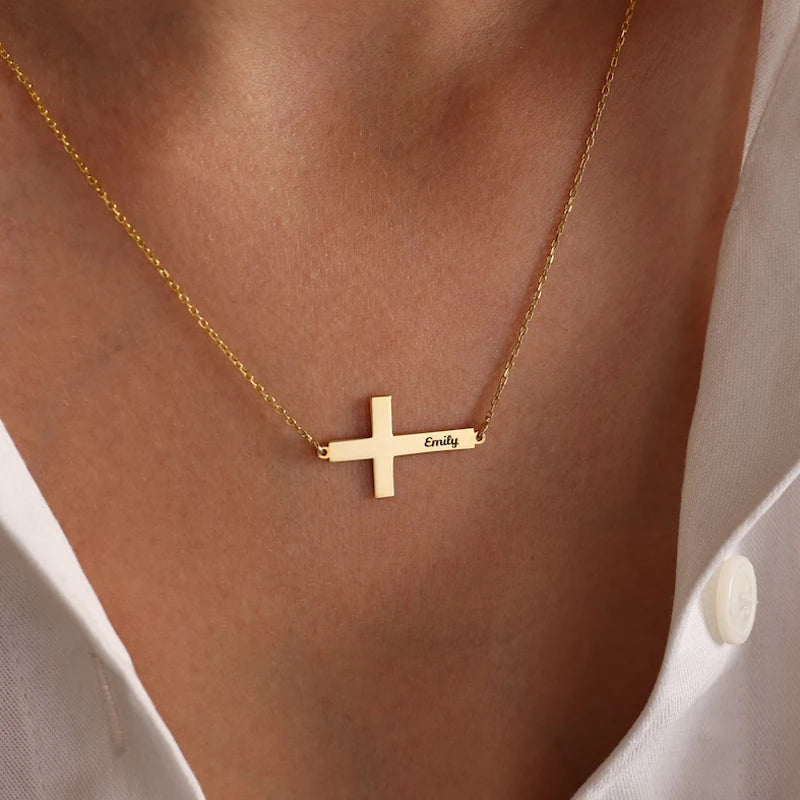Custom Stainless Steel Cross Name Pendant Necklace