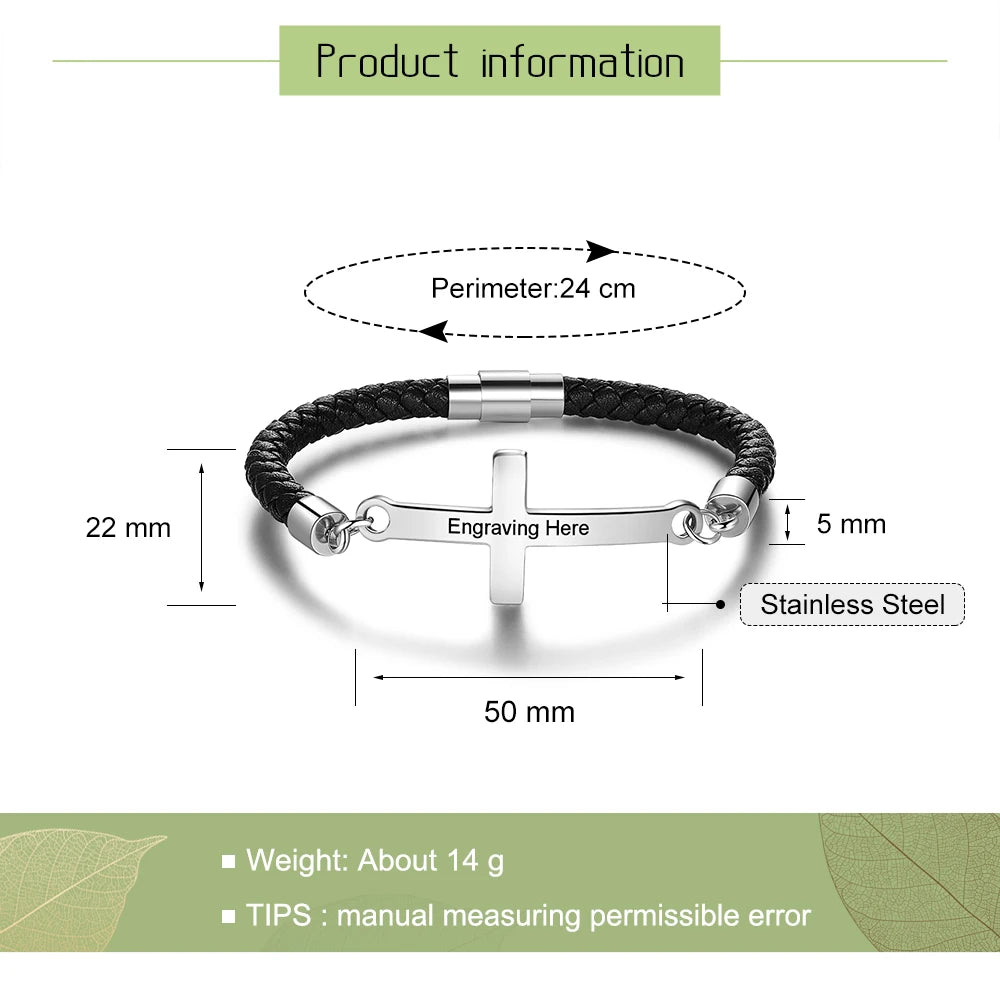 Personalized Stainless Steel Cross Engraved Name Men Bracelets